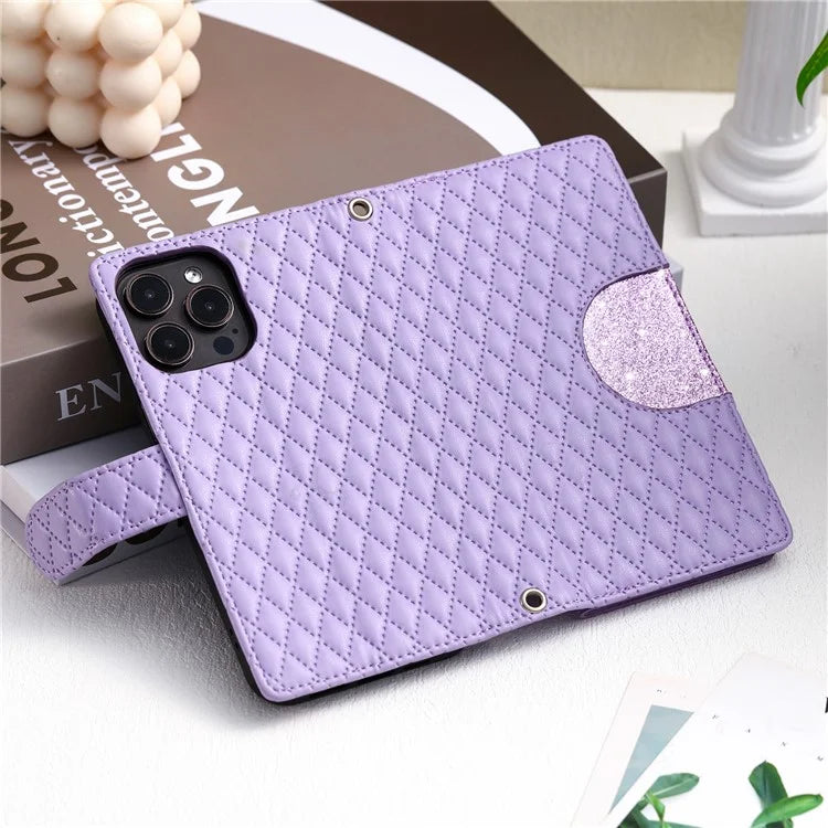 Style 012 for iPhone 16 Pro Max Case Zipper Pocket Glitter Leather Phone Cover