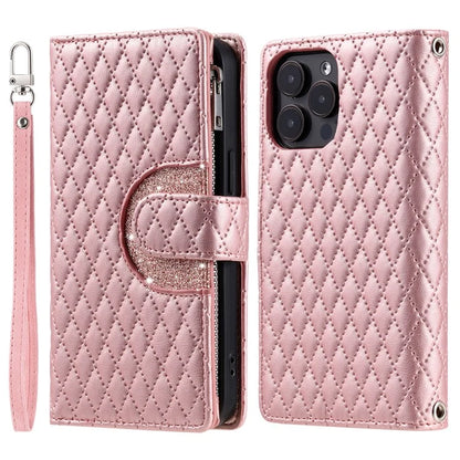 Style 012 for iPhone 16 Pro Max Case Zipper Pocket Glitter Leather Phone Cover