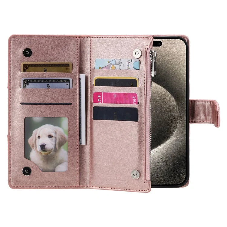 Style 012 for iPhone 16 Pro Max Case Zipper Pocket Glitter Leather Phone Cover