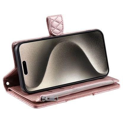 Style 012 for iPhone 16 Pro Max Case Zipper Pocket Glitter Leather Phone Cover