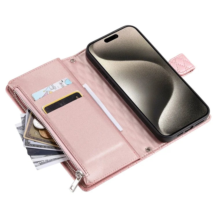 Style 012 for iPhone 16 Pro Max Case Zipper Pocket Glitter Leather Phone Cover