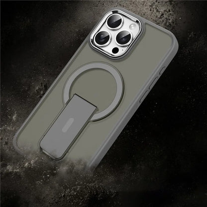 For iPhone 15 Pro Max Magnetic Case PC+TPU Kickstand Shockproof Phone Cover