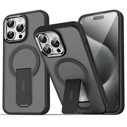 For iPhone 15 Pro Max Magnetic Case PC+TPU Kickstand Shockproof Phone Cover
