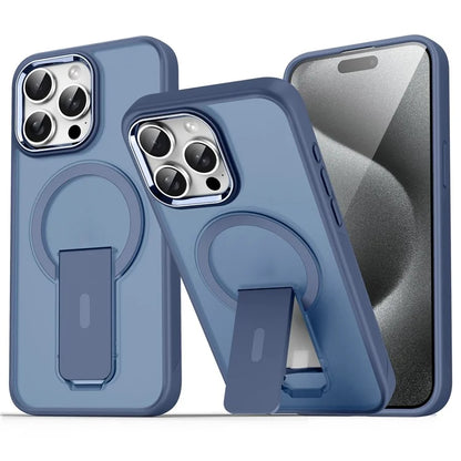 For iPhone 15 Pro Max Magnetic Case PC+TPU Kickstand Shockproof Phone Cover