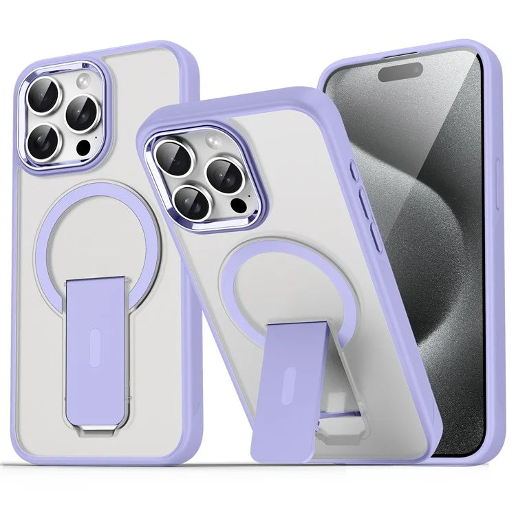 For iPhone 15 Pro Max Magnetic Case PC+TPU Kickstand Shockproof Phone Cover