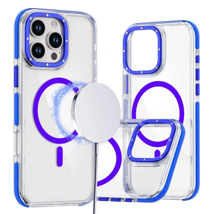 For iPhone 16 Pro Max Case Anti-Drop Dual Color PC+TPU Transparent Phone Cover Compatible with MagSafe