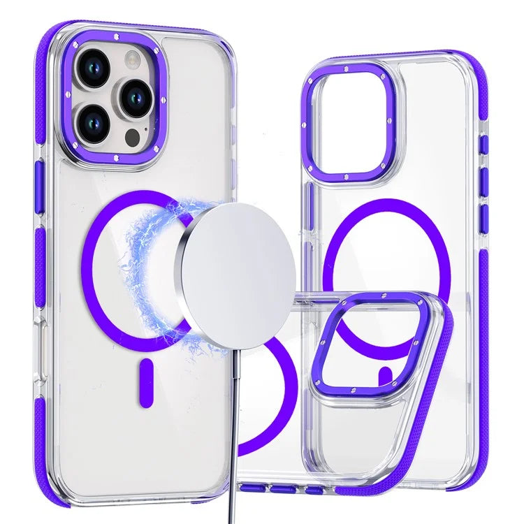 For iPhone 16 Pro Max Case Anti-Drop Dual Color PC+TPU Transparent Phone Cover Compatible with MagSafe