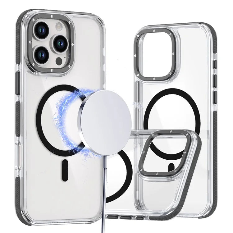 For iPhone 16 Pro Max Case Anti-Drop Dual Color PC+TPU Transparent Phone Cover Compatible with MagSafe