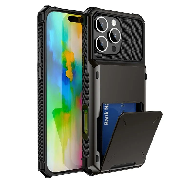 For iPhone 16 Pro Phone Cover PC+TPU Dual Layer Back Case with Card Holder