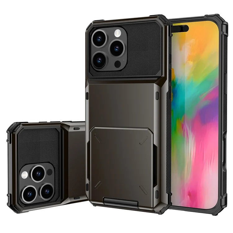 For iPhone 16 Pro Phone Cover PC+TPU Dual Layer Back Case with Card Holder