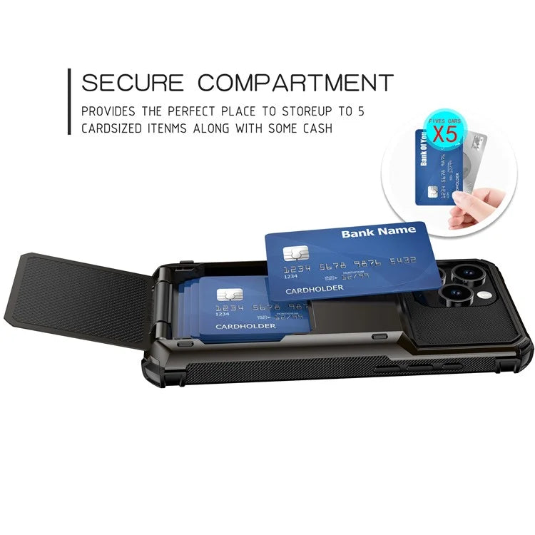 For iPhone 16 Pro Phone Cover PC+TPU Dual Layer Back Case with Card Holder