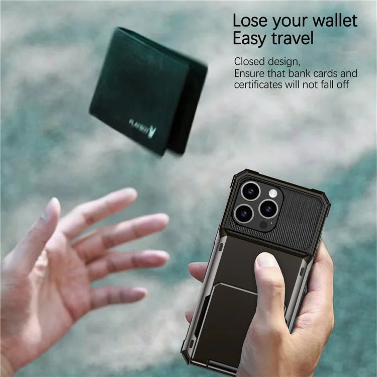For iPhone 16 Pro Phone Cover PC+TPU Dual Layer Back Case with Card Holder