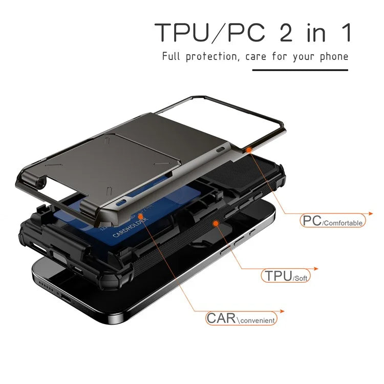 For iPhone 16 Pro Phone Cover PC+TPU Dual Layer Back Case with Card Holder