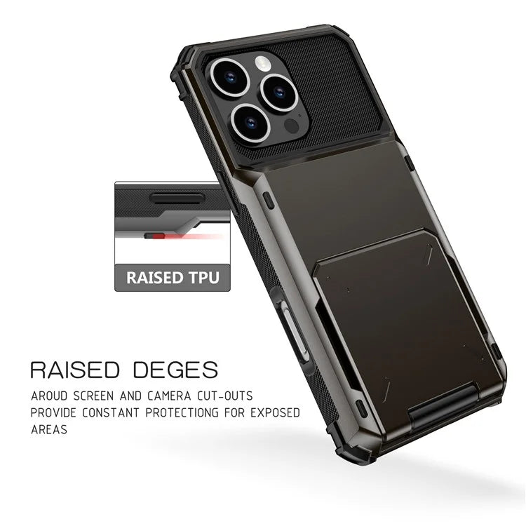 For iPhone 16 Pro Phone Cover PC+TPU Dual Layer Back Case with Card Holder