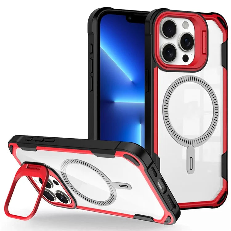 For iPhone 13 Pro Max Case PC+TPU+Acrylic Back Cover with Lens Kickstand Compatible with MagSafe