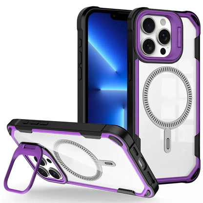 For iPhone 13 Pro Max Case PC+TPU+Acrylic Back Cover with Lens Kickstand Compatible with MagSafe