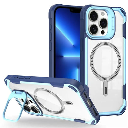 For iPhone 13 Pro Max Case PC+TPU+Acrylic Back Cover with Lens Kickstand Compatible with MagSafe