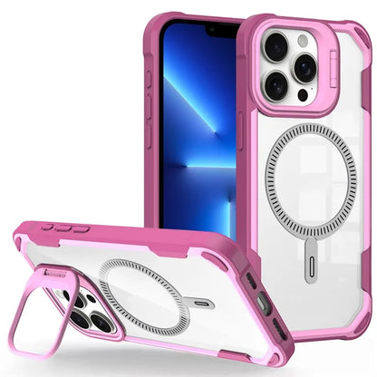 For iPhone 13 Pro Max Case PC+TPU+Acrylic Back Cover with Lens Kickstand Compatible with MagSafe
