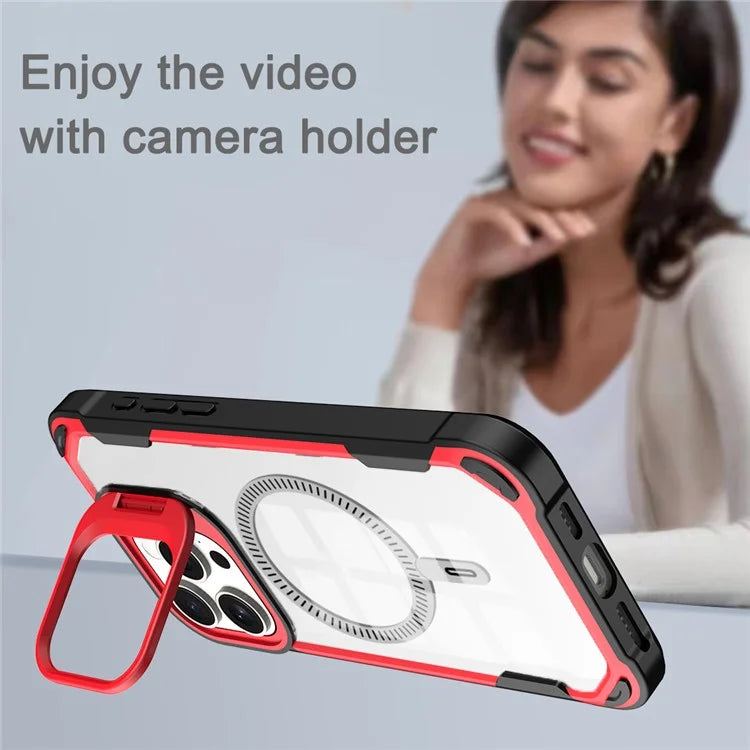 For iPhone 13 Pro Max Case PC+TPU+Acrylic Back Cover with Lens Kickstand Compatible with MagSafe