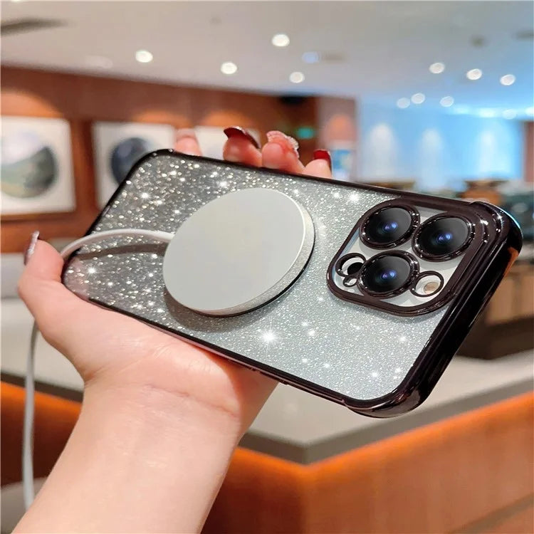 For iPhone 15 Pro Max Magnetic Case TPU Soft Back Cover Aesthetic Glitter Gradient Love Heart