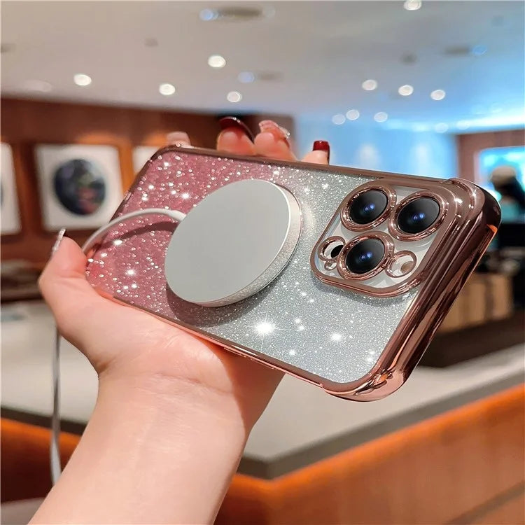 For iPhone 15 Pro Max Magnetic Case TPU Soft Back Cover Aesthetic Glitter Gradient Love Heart