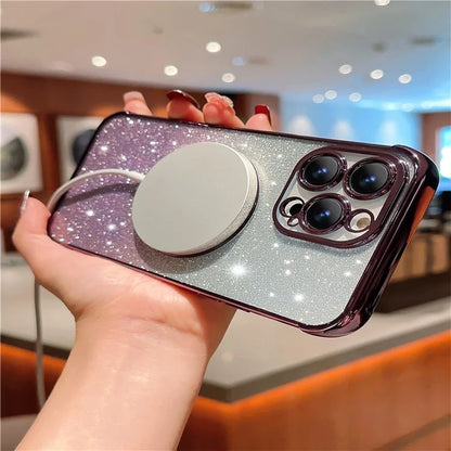 For iPhone 15 Pro Max Magnetic Case TPU Soft Back Cover Aesthetic Glitter Gradient Love Heart