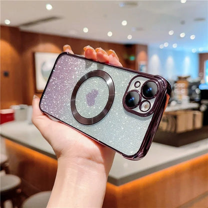 For iPhone 15 Case Compatible with MagSafe Gradient Love Heart Electroplating TPU Phone Cover