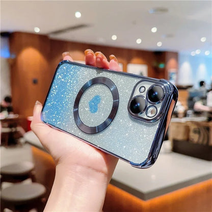 For iPhone 15 Case Compatible with MagSafe Gradient Love Heart Electroplating TPU Phone Cover