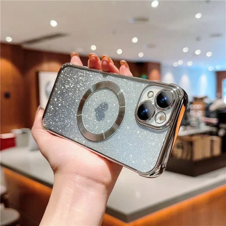 For iPhone 15 Case Compatible with MagSafe Gradient Love Heart Electroplating TPU Phone Cover