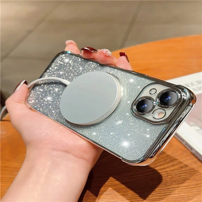 For iPhone 15 Case Compatible with MagSafe Gradient Love Heart Electroplating TPU Phone Cover