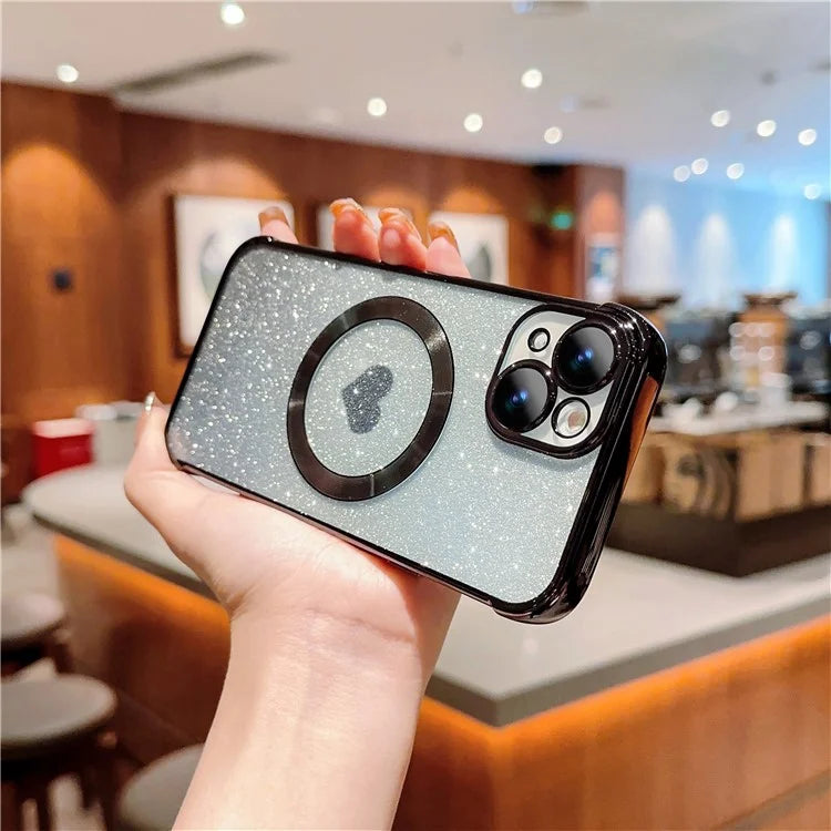For iPhone 15 Case Compatible with MagSafe Gradient Love Heart Electroplating TPU Phone Cover