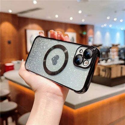 For iPhone 15 Case Compatible with MagSafe Gradient Love Heart Electroplating TPU Phone Cover
