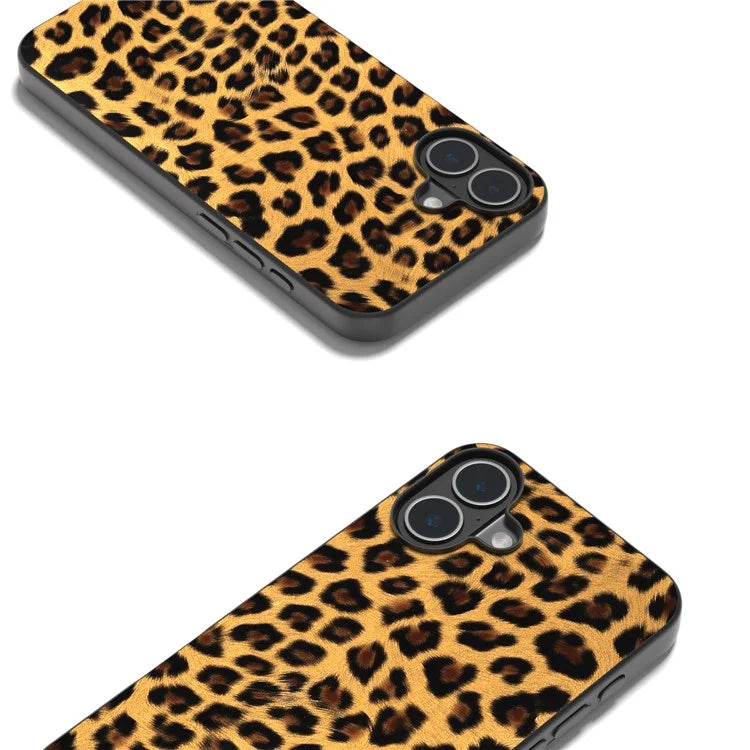 ABEEL For iPhone 16 Case PU Leather Coated TPU Leopard Phone Cover