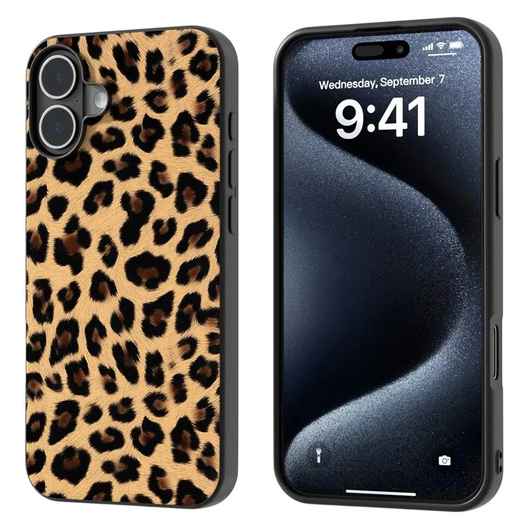ABEEL For iPhone 16 Case PU Leather Coated TPU Leopard Phone Cover