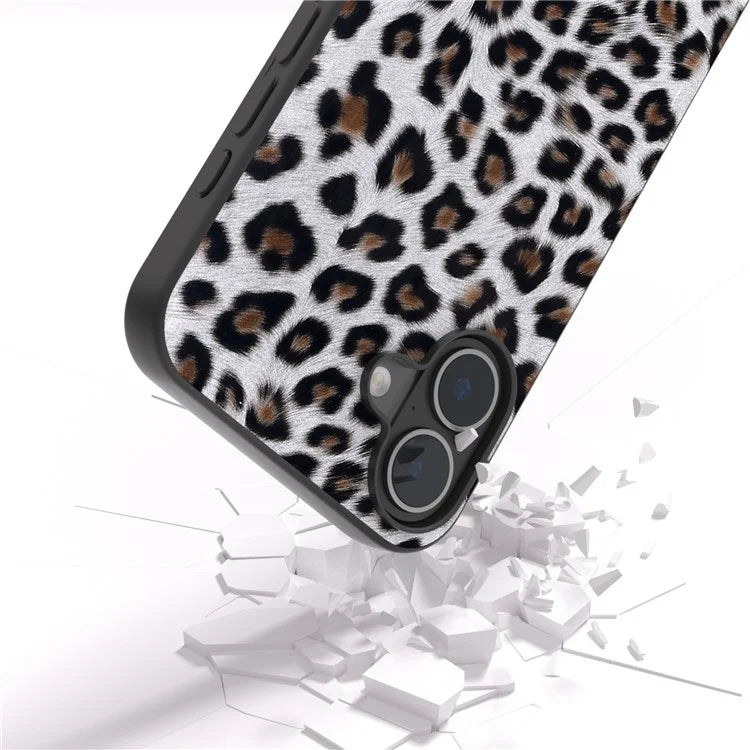 ABEEL For iPhone 16 Case PU Leather Coated TPU Leopard Phone Cover