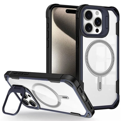 For iPhone 14 Pro Max Case PC+TPU+Acrylic Back Cover with Lens Kickstand Compatible with MagSafe