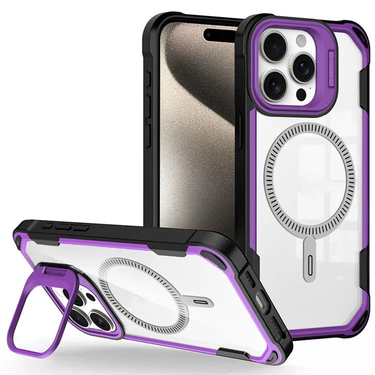 For iPhone 14 Pro Max Case PC+TPU+Acrylic Back Cover with Lens Kickstand Compatible with MagSafe