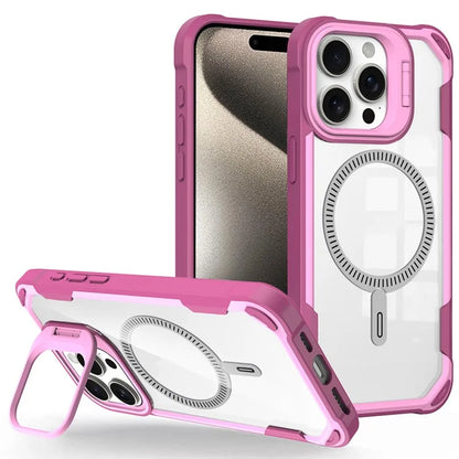 For iPhone 14 Pro Case PC+TPU+Acrylic Back Cover with Lens Kickstand Compatible with MagSafe