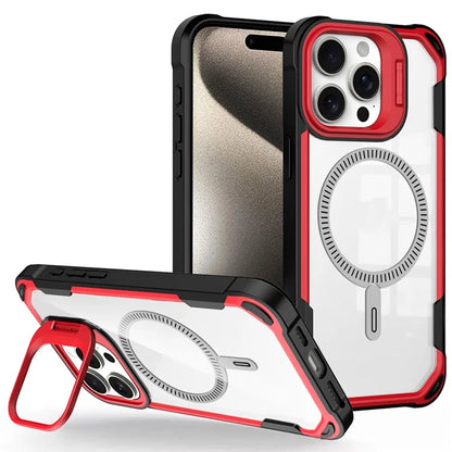 For iPhone 16 Pro Case PC+TPU+Acrylic Back Cover with Lens Kickstand Compatible with MagSafe