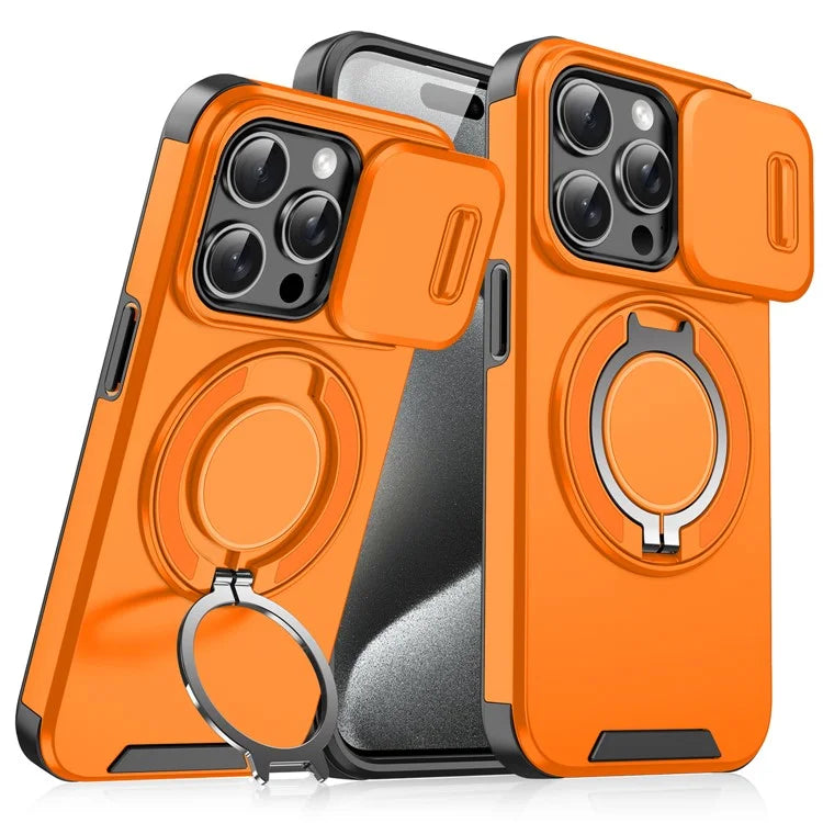 For iPhone 14 Pro Max Magnetic Case Kickstand TPU+PC Phone Case with Camera Lens Slide Lid