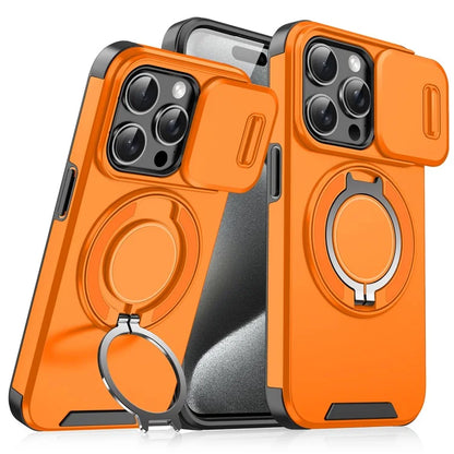 For iPhone 14 Pro Max Magnetic Case Kickstand TPU+PC Phone Case with Camera Lens Slide Lid