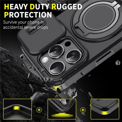 For iPhone 14 Pro Max Magnetic Case Kickstand TPU+PC Phone Case with Camera Lens Slide Lid