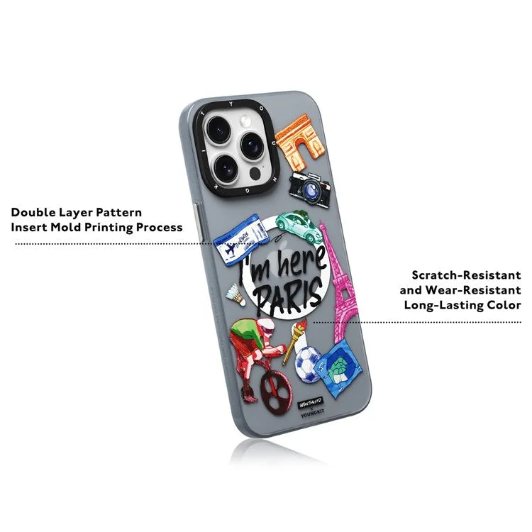 YOUNGKIT I'm Here Paris Series For iPhone 14 Pro Magnetic Case Cute Pattern Shockproof PC+TPU Phone Cover