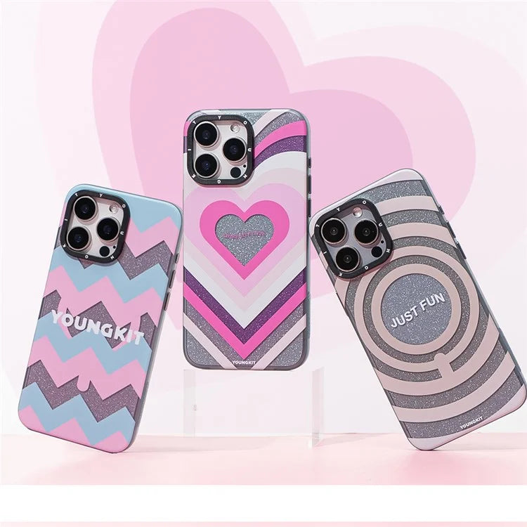 YOUNGKIT Dazzling Series For iPhone 15 Pro Case Hard PC Pattern Phone Cover Compatible with MagSafe