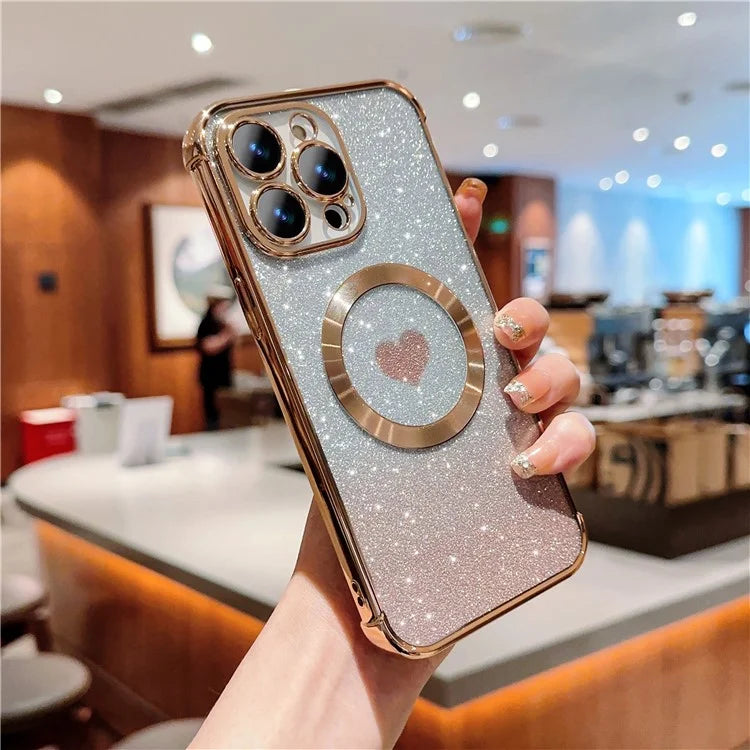 For iPhone 14 Pro Max Magnetic Case Gradient TPU Phone Cover with Cute Love Heart Pattern