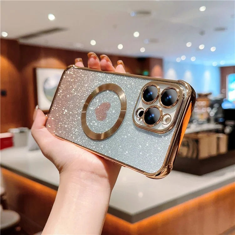 For iPhone 14 Pro Max Magnetic Case Gradient TPU Phone Cover with Cute Love Heart Pattern