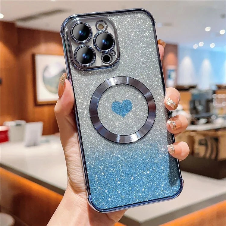 For iPhone 14 Pro Max Magnetic Case Gradient TPU Phone Cover with Cute Love Heart Pattern