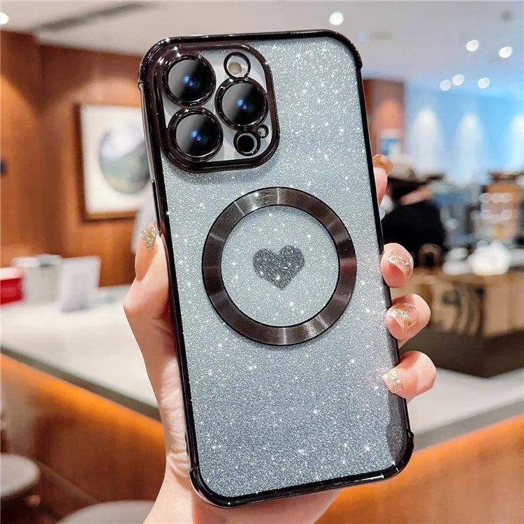 For iPhone 14 Pro Max Magnetic Case Gradient TPU Phone Cover with Cute Love Heart Pattern