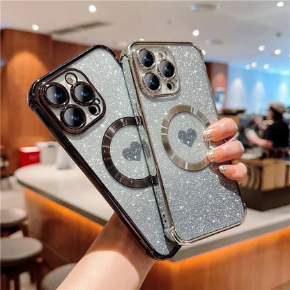 For iPhone 14 Pro Max Magnetic Case Gradient TPU Phone Cover with Cute Love Heart Pattern