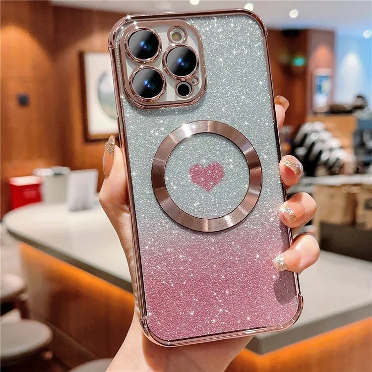 For iPhone 14 Pro Max Magnetic Case Gradient TPU Phone Cover with Cute Love Heart Pattern